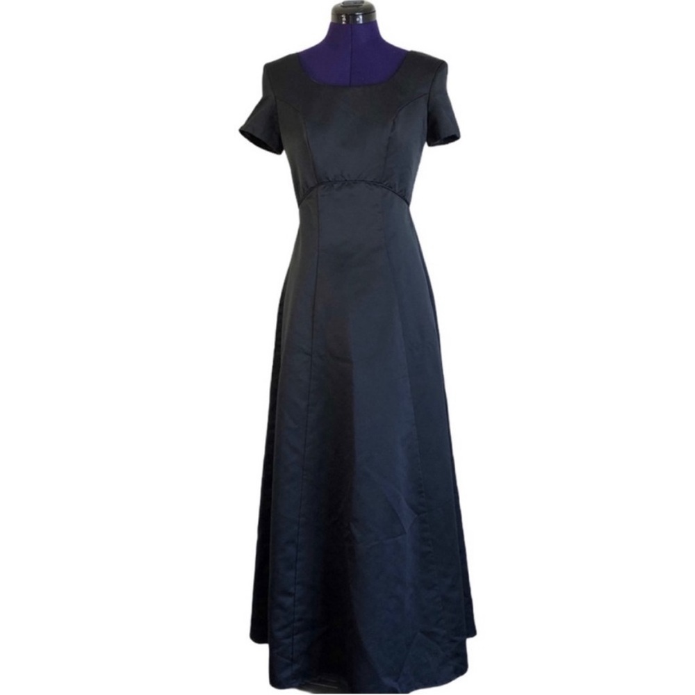 Black Satin Short Sleeve Maxi Dress